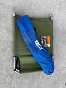 Ozark Trail Aluminum Camp Cot, 72"x25", 300 lb Capacity, and Blue Folding Camp Chair w/ Carry Bag