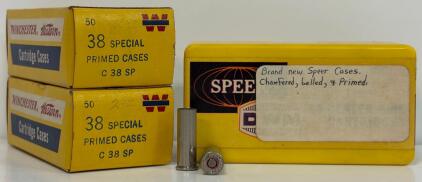 .38 Special Primed & Fired Brass Cartridge Cases, Lot of 150, Speer & Winchester