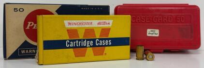 .380 ACP Brass Cartridge Cases, 100+, Boxer Primed, Mixed Headstamps, Reloading Trays Included