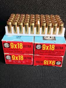 Geco 9x18 Ultra Ammunition, 94gr FMJ, 50 Rounds per Box