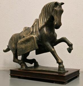 Karl Spoerl Bronze Horse Sculpture, Signed Artist Note, Patinated on Wood Plinth