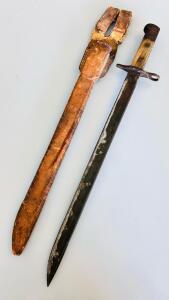 Japanese Type 30 Bayonet with Leather Scabbard, 15.75" Blade, Compatible with Arisaka Rifles (20" Overall Length)