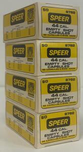 (4) Boxes Speer .44 Caliber Empty Shot Capsules (Model 8782), 25 Capsules per Box, Original Packaging