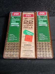 CCI Green Tag .22 LR Competition Ammunition, 100 Rounds/Box, 40gr Lead Round Nose