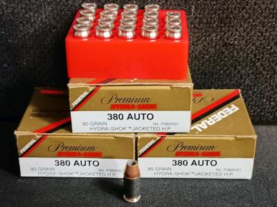 Federal Premium Hydra-Shok 380 AUTO 90gr JHP, 60 Rounds, P380HS1 Self-Defense Ammo