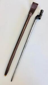 Mosin-Nagant M91/30 Cruciform Spike Socket Bayonet, Serial 5800, Leather Scabbard, USSR (20" Overall Length)