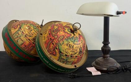 (2) Vintage Heileman's Special Export Rotating Illuminated Beer Globes & Classic Banker's Lamp (Shelf G)