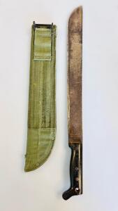 Collins & Co. No. 37 Military Machete, LEGITIMUS Mark, Canvas Sheath, WWII Era, USA (23" Overall Length)