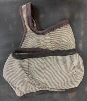 Assorted Equestrian Tack Lot: Saddle Pads, Girth, Halter, Ropes, Leg Wraps, Feed Bin - 6