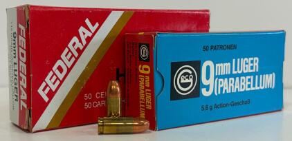 Federal 9mm Luger 115gr JHP & Geco 9mm Luger 86gr FMJ Ammo, 100 Rounds, Factory Boxes