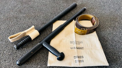 PR-24 Side-Handle Baton #170620, Straight Riot Baton, Soviet Police Belt, 1988 US Mint Dimes Bag
