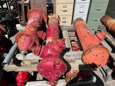 Red Cast Iron Municipal Fire Hydrants, Dry Barrel, Approx. 30&ndash;36in, 3 Outlets, Heavy Wear