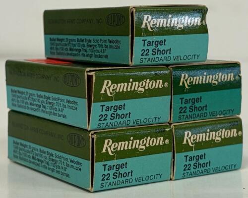 Remington Target 22 Short Standard Velocity Rimfire Ammo, 5 Boxes, 250 Rounds, 29gr SP