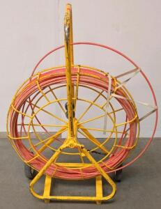 Fiberglass Snake/Duct Rodder, 200 ft x 3/8 in, Steel Frame, Manual Brake, Yellow/Red, Wheeled Cart