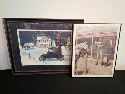 Framed John Deere&rsquo;s People by Walter Haskell Hinton w/COA & Larry Tieman Signed 1992 Winter Print. ( shelf I)