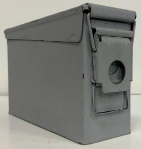 Steel Military Ammo Can M19A1 Style, Repainted Gray, 10"x3.5"x7", Lever Latch Hinged Lid