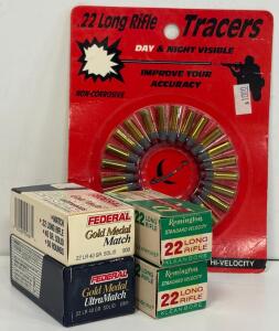 Remington Kleanbore, Federal Match, Tracer .22 LR Ammo - 2x50rd, 2x50rd, 25rd Packs, Vintage & Tracer