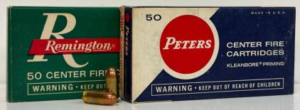 Remington & Peters .380 ACP 95 Grain FMJ Centerfire Ammo, 2 Boxes, Vintage Kleanbore Priming, 100 Rounds