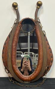Vintage Horse Collar Mirror with Brass Hardware and Leather Frame (Shelf D)