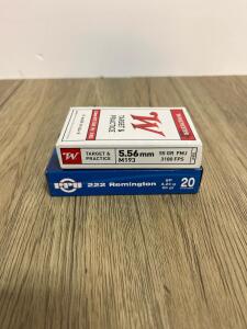 Winchester 5.56mm M193 55GR FMJ 10 Rounds & PPU .222 Remington 50GR SP 20 Rounds