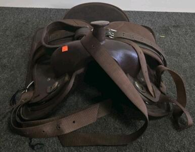 Synthetic Western Trail Saddle, Dark Brown, Approx. 15" Seat, Lightweight Design (Shelf A)