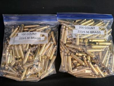 Bulk .223/5.56 Once-Fired Brass Cases &mdash; 100 & 200 Count Bags, Boxer Primed, Clean Reloadable