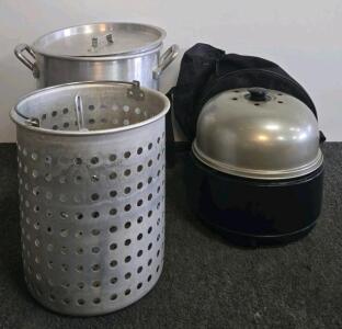 Large 32-40 Qt Aluminum Outdoor Turkey Fryer, Seafood Boil, Smoker Set w/ Basket & Dome Lid