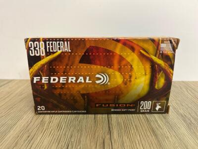Federal Fusion .338 Federal 200 Grain Bonded Soft Point Brass Ammo, 20 Rounds, USA Made