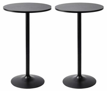 Pearington 2PK Tall Black Round Pub Tables, 23.7" MDF Top, Metal Base, 39" Height