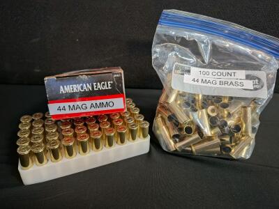 American Eagle .44 Magnum 240gr JSP Ammo (50 Rounds) & 100 Count .44 Mag Brass Casings