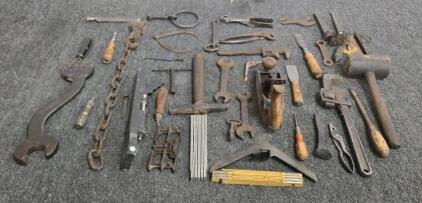 Mixed Lot 37 Vintage Railway & Industrial Tools, Gedore Spanner, Hand Plane, Caliper, Ruler (Shelf A)