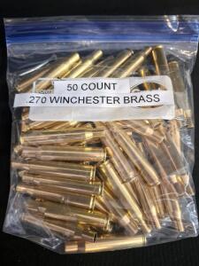 50x .270 Winchester Rifle Brass Cartridge Cases, Boxer Primed, Standard Length, Range Brass