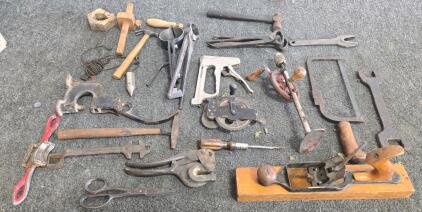 Vintage Woodworking & Metalworking Hand Tools Lot &ndash; Planes, Drills, Saws, Hammers, Tongs (~1900&ndash;1950)