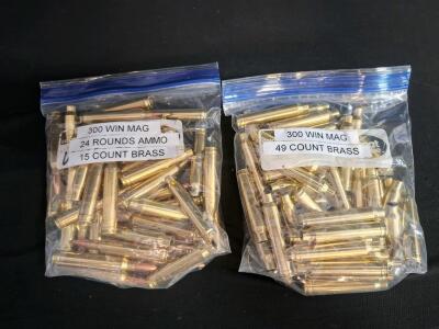.300 Win Mag Brass Casings approximately (64x) and Live Ammo approximately (24x) &ndash; Mixed Lot, Reloadable Brass