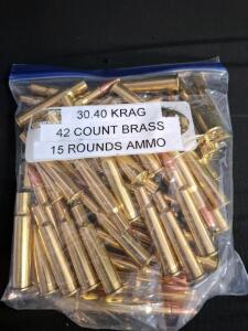 30-40 Krag 42 Mixed Brass Casings & 15 Live Rounds, Polished, in Zip Bag