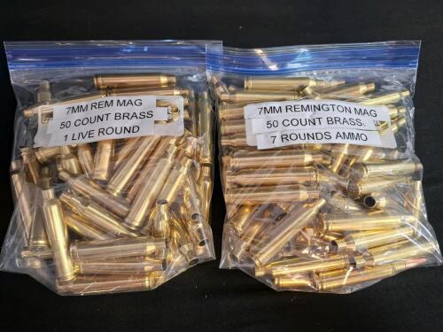 7mm Remington Magnum Brass, 50 Count per Bag, Includes Live Rounds &ndash; Reloadable Cases