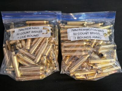 7mm Remington Magnum Brass, 50 Count per Bag, Includes Live Rounds &ndash; Reloadable Cases