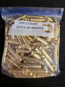 200x .223 Rem / 5.56 NATO Once-Fired Brass Cases, Cleaned, Mixed Headstamp, Ready to Reload
