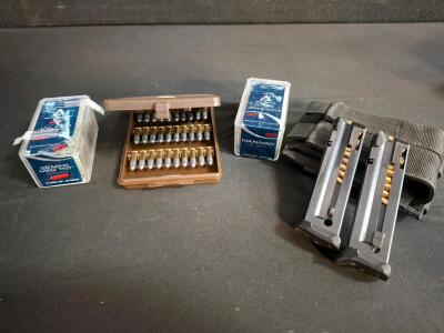 Mixed Lot: CCI .22 WMR Ammo (Maxi-Mag, TNT), Winchester .22 LR, 2 Ruger Mark Series Mags & Pouch