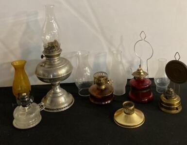 Antique Oil Lamp Collection, Glass & Brass, Table & Miniature Styles, Late 1800s&ndash;1930s