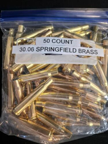 50x .30-06 Springfield Brass Cartridge Cases, Cleaned, Deprimed, Boxer Primed, 2.494" Length