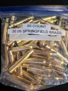 50x .30-06 Springfield Brass Cartridge Cases, Cleaned, Deprimed, Boxer Primed, 2.494" Length