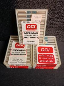 Vintage CCI Mini-Mag .22 LR Shotshells, 7 Sealed Packs, 140 Rounds Total