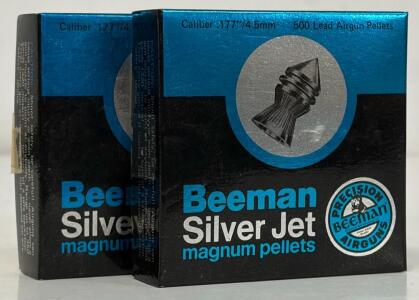 (2) Boxes Beeman Silver Jet .177 Caliber (4.5mm) Magnum Lead Airgun Pellets, 500 Count, West Germany