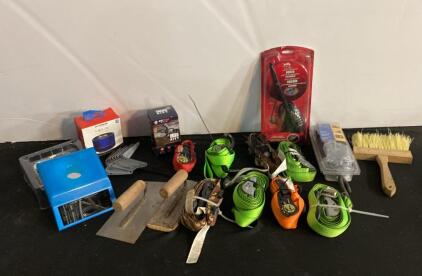 Mixed Lot: Ratchet Tie-Down Straps, Helix Bluetooth Speaker, Life Bivy, Tools & More