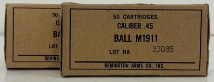 Remington Arms Co. .45 ACP Ball M1911 Ammunition, 100 Rounds, Lot RA 33035