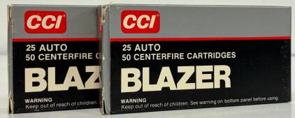 CCI Blazer .25 Auto FMJ 50gr, 100 Rounds, Aluminum Case Centerfire Pistol Ammunition