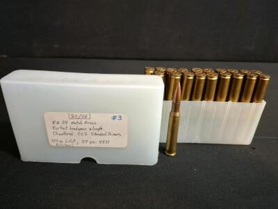 .30-06 Springfield Handloaded Match Ammo, 151gr FMJ, FA 59 Brass, IMR 4831