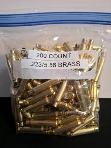 200 Count Mixed Headstamp .223 Rem/5.56 NATO Once-Fired Brass Cases, Cleaned, Boxer Primed ( shelf H