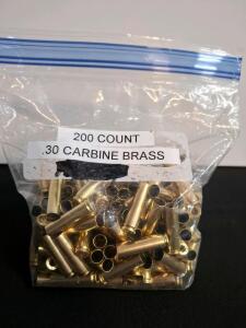 200 Count .30 Carbine Reloadable Brass Casings, Cleaned, Boxer Primed, 1.290" Case Length( shelf H)